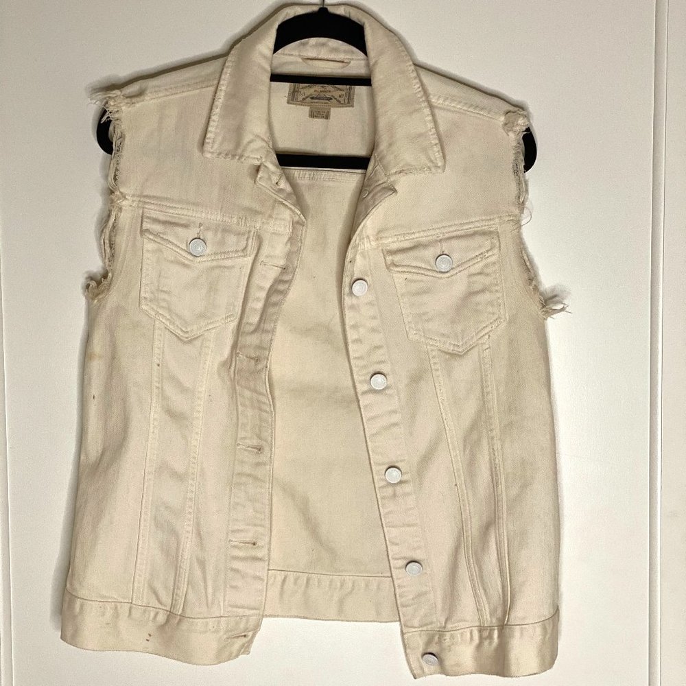 All Saints White Distressed Denim Vest - Women's 6